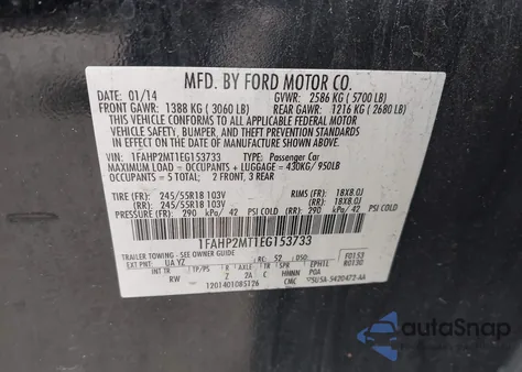 2014 Ford Police Interceptor из США, поврежденный, VIN 1FAHP2MT1EG153733